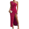Robe de soirée pour femmes - élégante robe pailletée à épaule dénudée avec fente latérale - tenue formelle chic