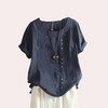 Blouse femme décontractée - top d'été stylé avec détail de boutons, en lin léger