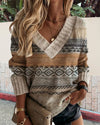 Pull en v pour femmes avec motif tricoté élégant beige - vêtements décontractés pour l'automne/hiver