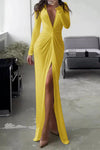 Robe maxi élégante - décolleté en v avec détails plissés