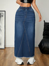 Jupe maxi en denim bleu pour femme - style décontracté et longueur longue avec ceinture élastique, parfaite pour le quotidien