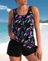 Ensemble de maillots de bain 2 pièces : tankini noir à imprimé floral pour femmes de 35 ans et plus - chic pour la plage et la piscine