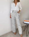 Ensemble pantalon et blouse pour femmes - mélange luxueux de coton et lin pour des occasions décontractées ou habillées