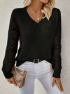 Pull en maille pour femmes avec un élégant col en v - pull léger à manches en dentelle pour une tenue décontractée