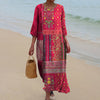 Robe maxi rouge à imprimé ethnique - style bohème décontracté pour vos sorties