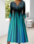 Robe midi femme élégante dégradé bleu avec manches 3/4 - design floral chic pour les occasions spéciales