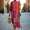 Robe maxi rouge à imprimé ethnique - style bohème décontracté pour vos sorties