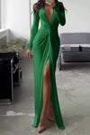 Robe maxi élégante - décolleté en v avec détails plissés