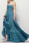 Robe maxi femme à dos nu et décolleté halter - tenue d'été légère et élégante pour vos soirées et garden parties