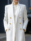Blazer long élégant pour femme - manteau d'hiver chic à double boutonnage blanc pour le bureau et les soirées