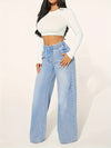Jeans évasés - pantalon dames taille élastique bleu moyen