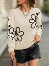Pull casual femme avec broderie florale - chandail en tricot doux pour un look quotidien