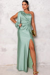 Robe de cocktail femme en satin asymétrique - mode chic pour vos soirées