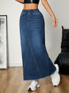 Jupe maxi en denim bleu pour femme - style décontracté et longueur longue avec ceinture élastique, parfaite pour le quotidien