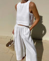Ensemble 2 pièces femme en lin : top court et pantalon large pour un été stylé