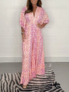 Robe maxi florale à manches longues - design rose charme pour vos sorties décontractées