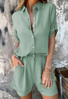 Ensemble d'été décontracté pour femmes : chemise et shorts légers - coupe ample, tissu respirant pour des journées décontractées