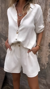 Ensemble d'été décontracté pour femmes : chemise et shorts légers - coupe ample, tissu respirant pour des journées décontractées