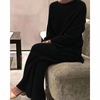 Ensemble de 2 pièces pour femmes - tenue de détente en maille côtelée pour la maison et les loisirs