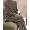 Ensemble de 2 pièces pour femmes - tenue de détente en maille côtelée pour la maison et les loisirs