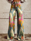 Pantalons larges à fleurs - bas en denim élégants pour femmes