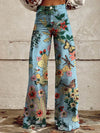 Pantalons larges à fleurs - bas en denim élégants pour femmes