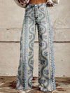 Pantalons larges à fleurs - bas en denim élégants pour femmes