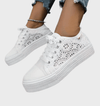 Sneakers basses femmes - chaussures décontractées blanches en toile à lacets