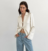 Chemisier satiné à manches longues avec lien - blouse blanche élégante pour femmes