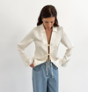 Chemisier satiné à manches longues avec lien - blouse blanche élégante pour femmes
