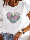 T-shirt décontracté féminin avec design cœur en tissu doux - haut stylé pour toutes les occasions