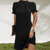 Robe noire à manches bouffantes - tenue de soirée sophistiquée pour femmes