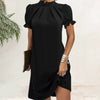 Robe noire à manches bouffantes - tenue de soirée sophistiquée pour femmes