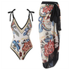 Ensemble de maillot de bain fleuri 2 pièces - design élégant avec un paréo assorti