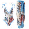 Ensemble de maillot de bain fleuri 2 pièces - design élégant avec un paréo assorti