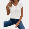 T-shirt blanc col en v - haut décontracté pour femmes