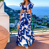 Robe maxi d'été décontractée pour femmes - imprimé floral bleu avec manches froncées