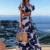 Robe maxi d'été décontractée pour femmes - imprimé floral bleu avec manches froncées