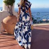 Robe maxi d'été décontractée pour femmes - imprimé floral bleu avec manches froncées