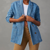 Blazer en denim oversize bleu - veste décontractée pour femmes avec poches