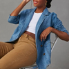 Blazer en denim oversize bleu - veste décontractée pour femmes avec poches