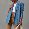 Blazer en denim oversize bleu - veste décontractée pour femmes avec poches