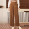 Pantalon femme à jambes larges taille haute marron - style décontracté pour l'automne