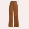 Pantalon femme à jambes larges taille haute marron - style décontracté pour l'automne