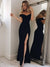 Robe de soirée élégante noire - robe décolletée avec fente sur le côté