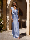 Glamoureuse robe en satin - robe de soirée à décolleté en v pour les occasions spéciales