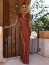Glamoureuse robe en satin - robe de soirée à décolleté en v pour les occasions spéciales