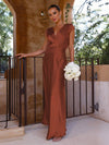 Glamoureuse robe en satin - robe de soirée à décolleté en v pour les occasions spéciales