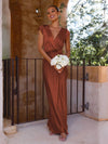 Glamoureuse robe en satin - robe de soirée à décolleté en v pour les occasions spéciales