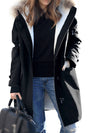 Manteau parka femme - veste d'hiver mi-longue avec capuche et bordure en fausse fourrure